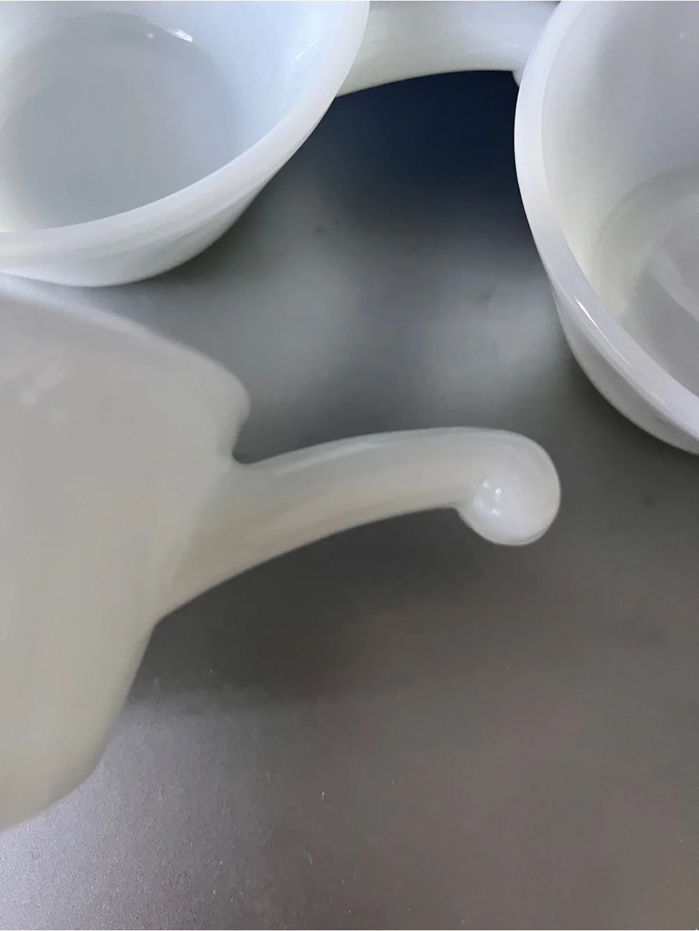Vintage Fire-King White Milk Glass Handled Soup Bowls Set of 3 MCM Cottagecore